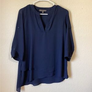 Outback Red by The Limited Deep Navy Asymmetrical Hem Blouse Size: XS